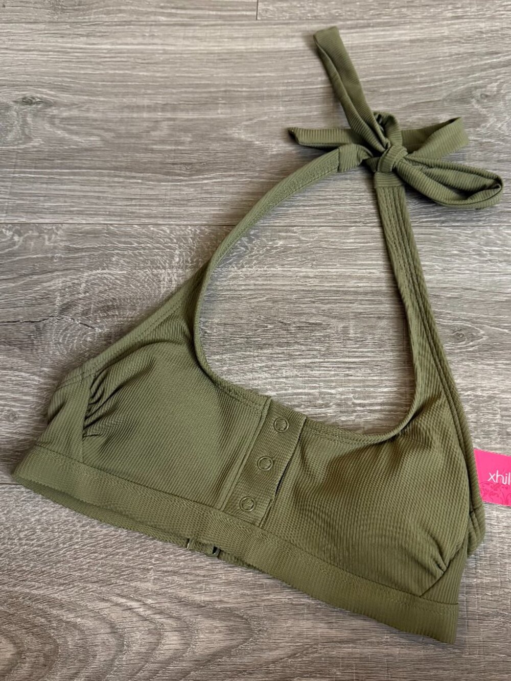 NWT Xhilaration Ribbed Snap Front Bralette Bikini Top In Olive Green Size XS